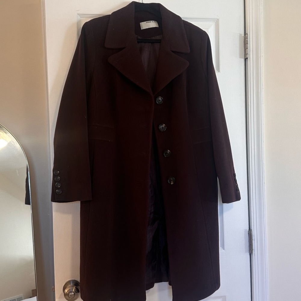 Anne Klein Dark Plum Wool Blend Coat